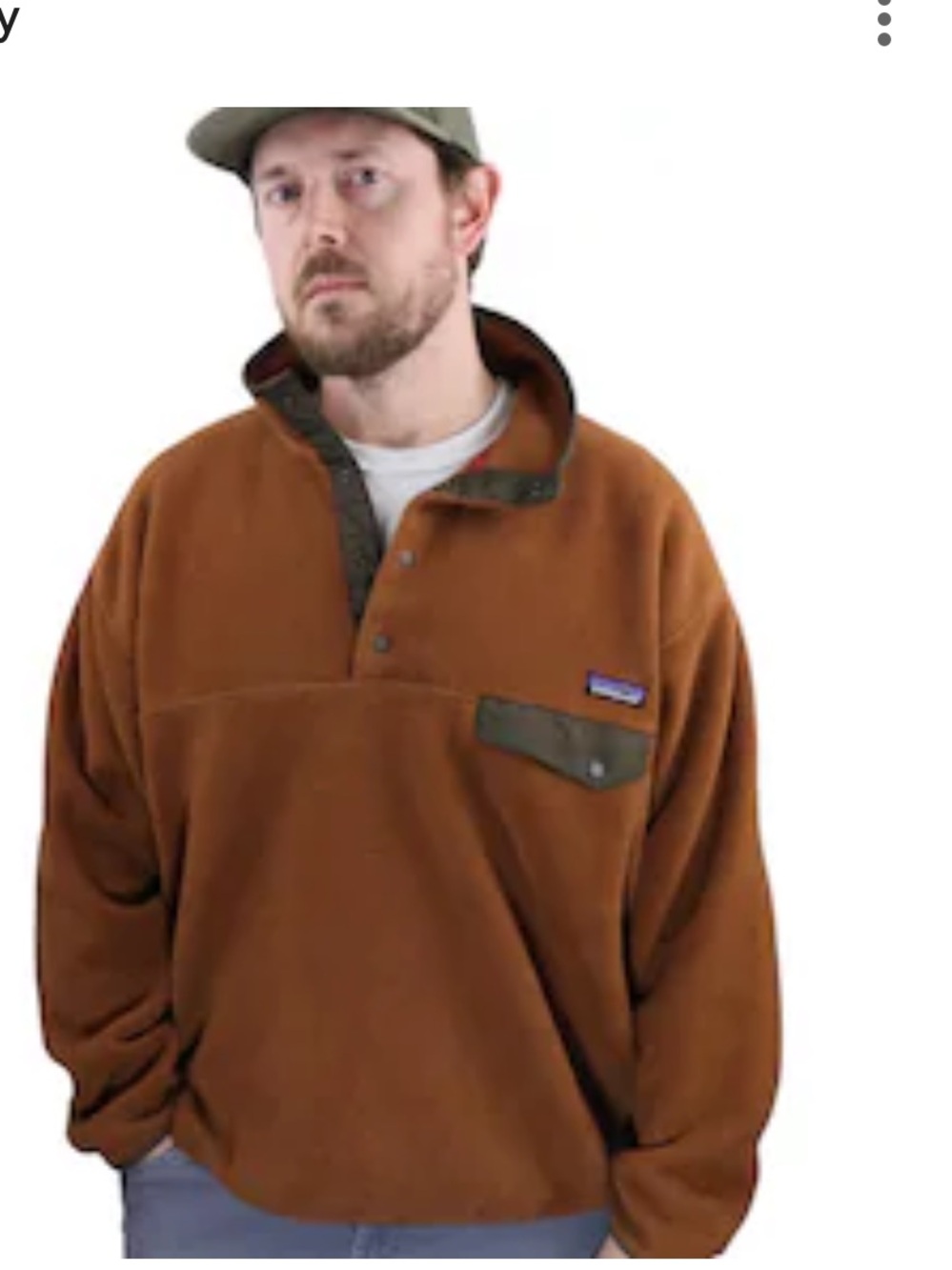 Patagonia Brown Fleece Snap Pullover with Olive Trim